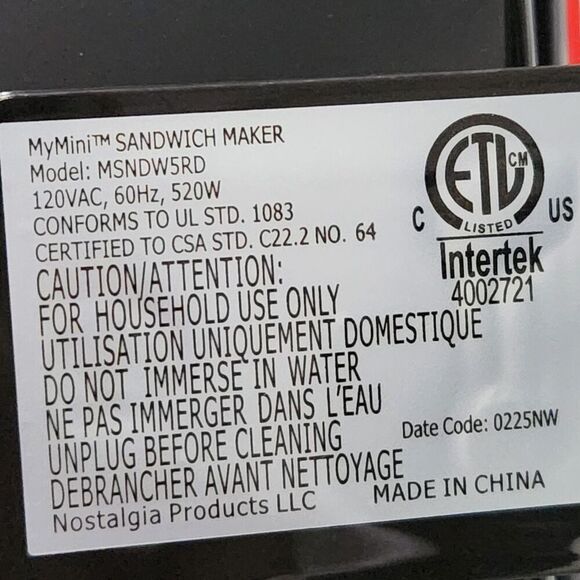 Sandwich Maker Small Red 8x5 Compact - Picture 11 of 12